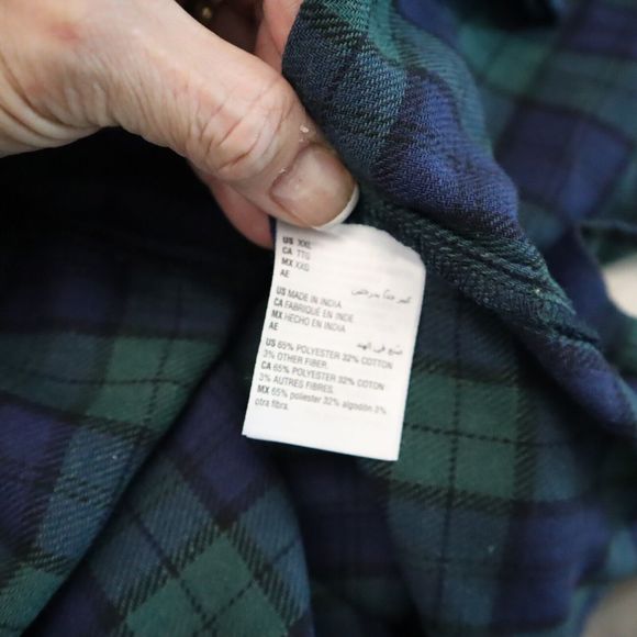 Club Room 100131950 Men's Sz 2XL Navy/Green Plaid 2-Piece Flannel Pajama Set - Picture 9 of 9